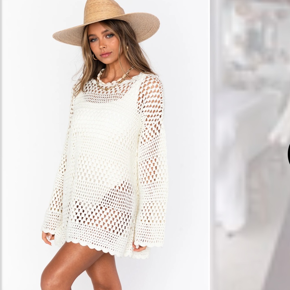 Elegant White Crochet Swim Cover-Up